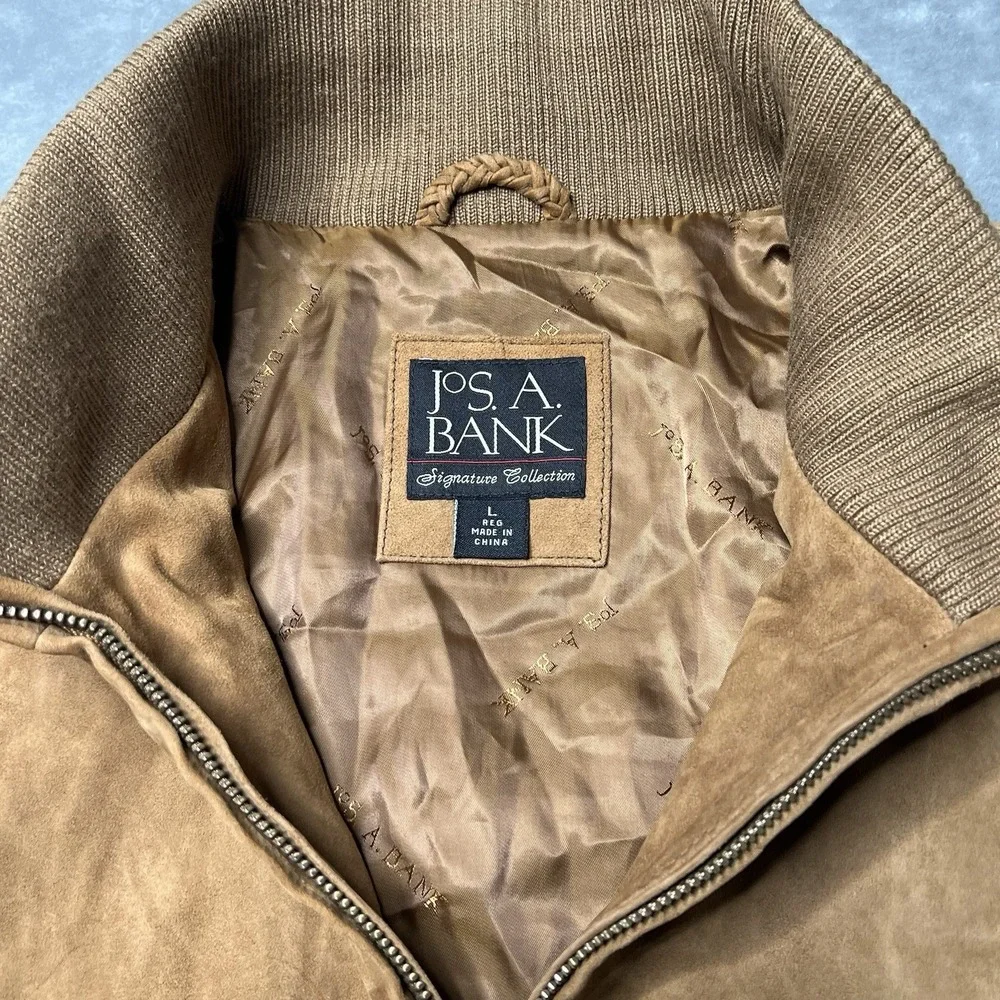 Jos  A Bank Jacket Men Size Large Brown Bomber Signature Collection Preppy Suede